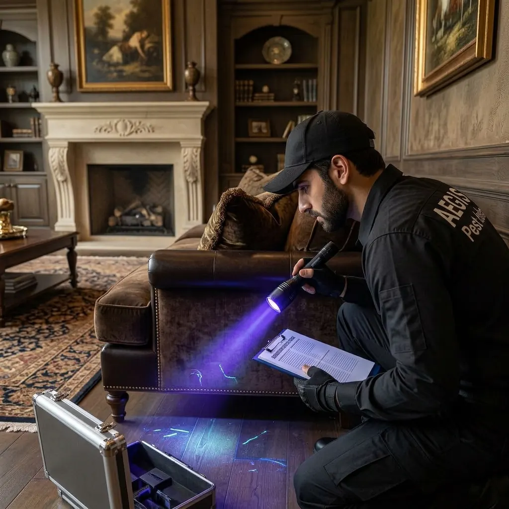Inspección con luz UV en salón principal