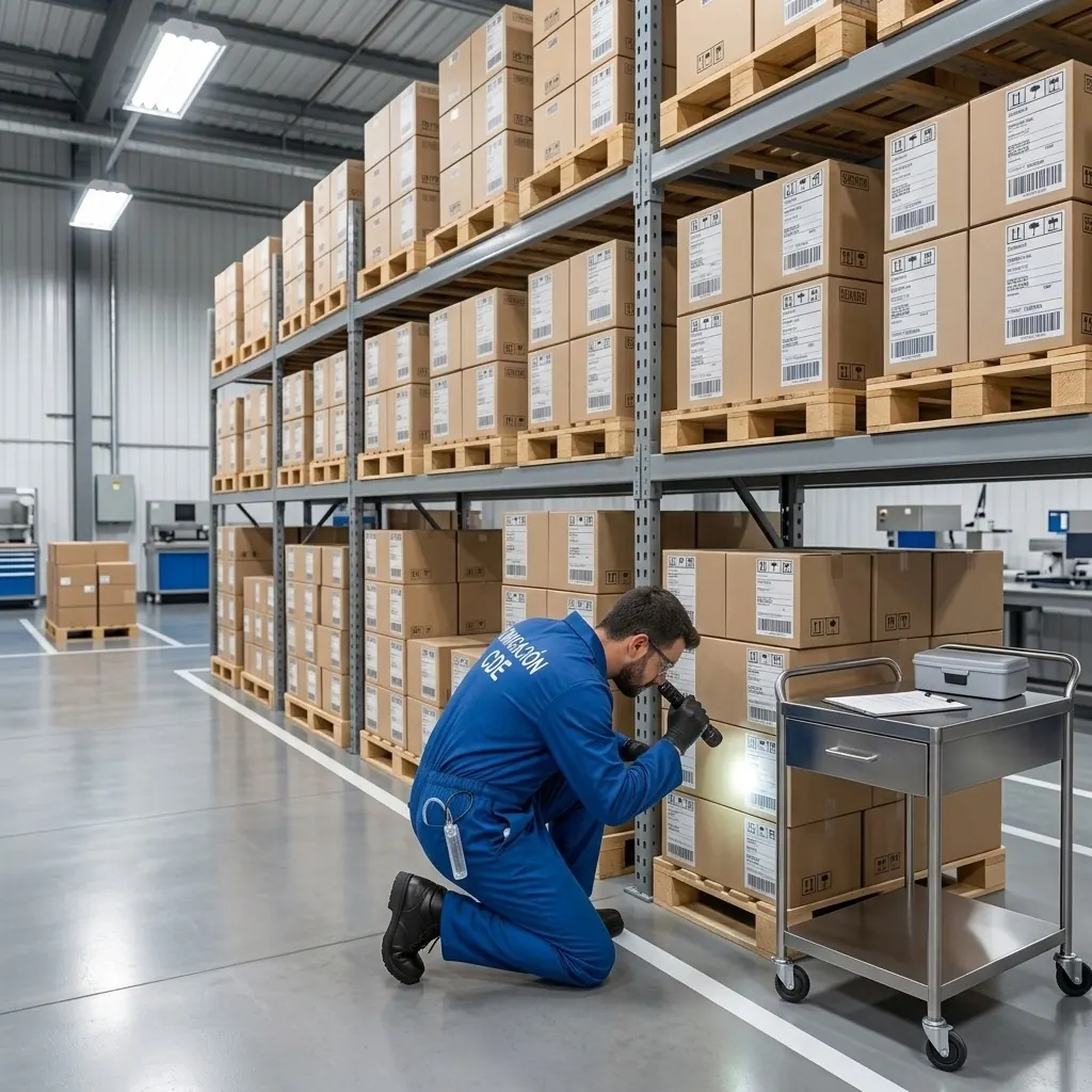 Inspección de depósito con estanterías